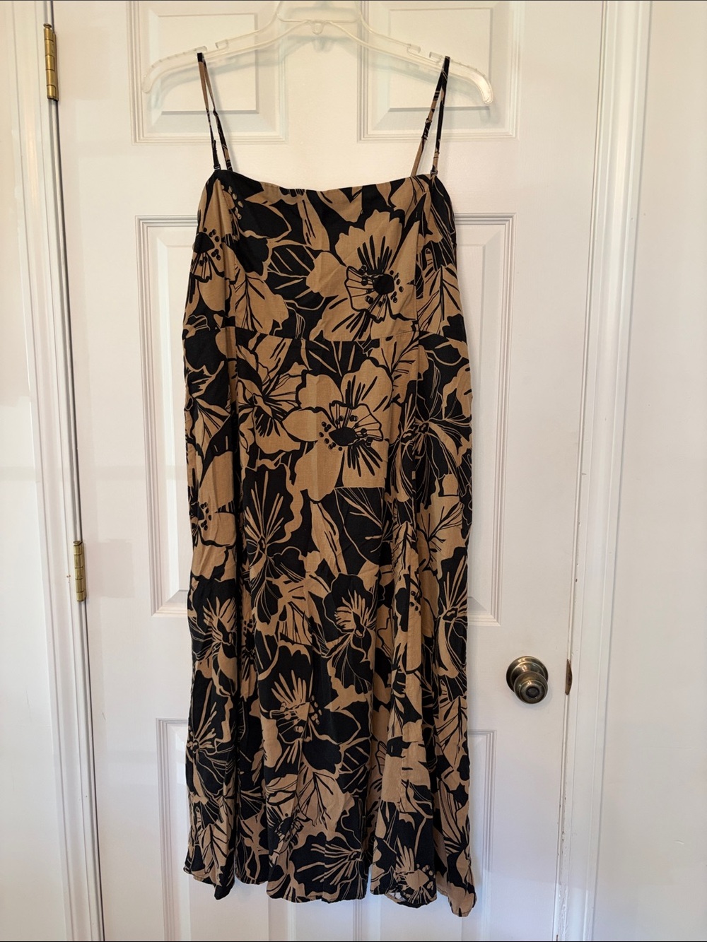 Gap Floral Print Spaghetti Strap Midi Dress - Black & Tan
